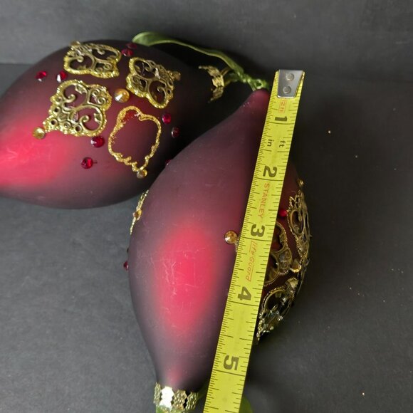 Frontgate Burgundy Filigree Glass Christmas Ornaments Set Of Two Red Gold 5 Inch - Picture 8 of 8